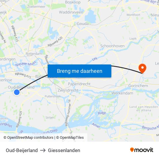 Oud-Beijerland to Giessenlanden map