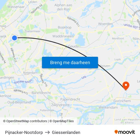 Pijnacker-Nootdorp to Giessenlanden map