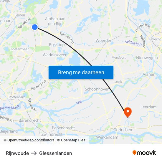 Rijnwoude to Giessenlanden map