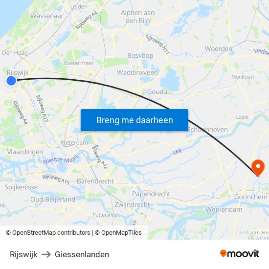 Rijswijk to Giessenlanden map