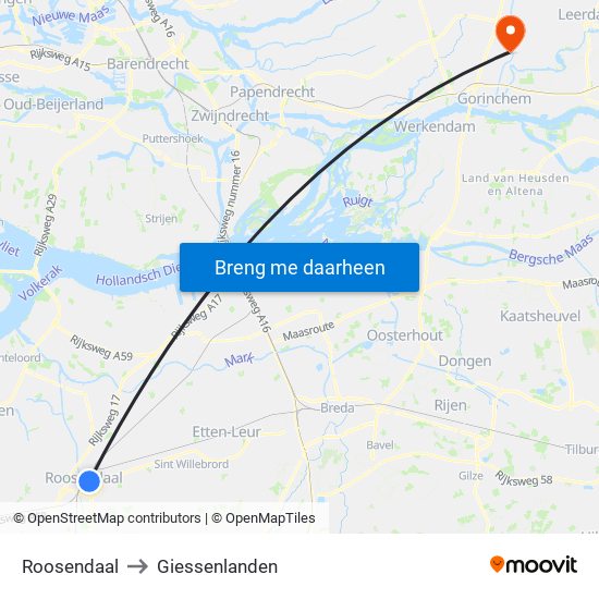 Roosendaal to Giessenlanden map