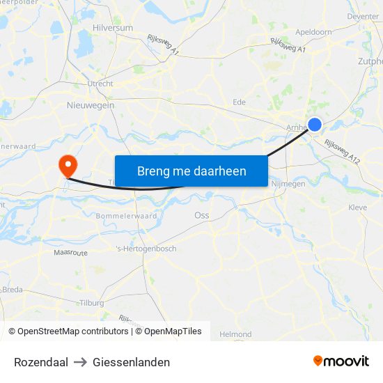 Rozendaal to Giessenlanden map
