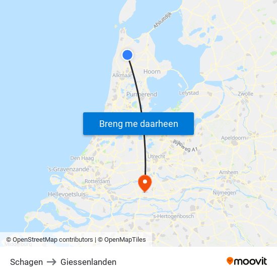 Schagen to Giessenlanden map