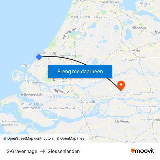 'S-Gravenhage to Giessenlanden map
