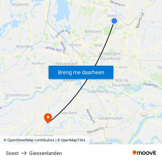 Soest to Giessenlanden map