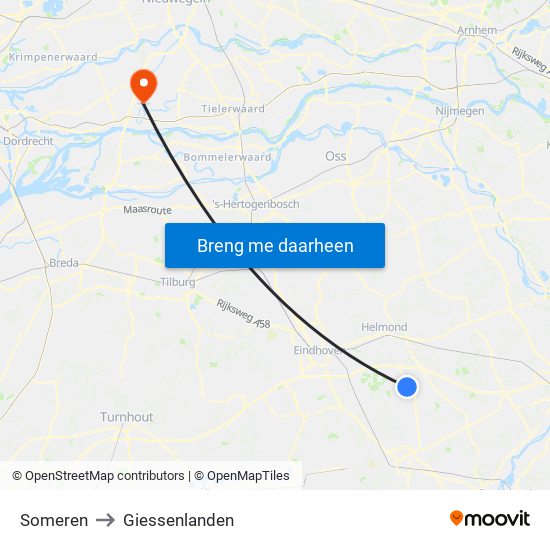 Someren to Giessenlanden map