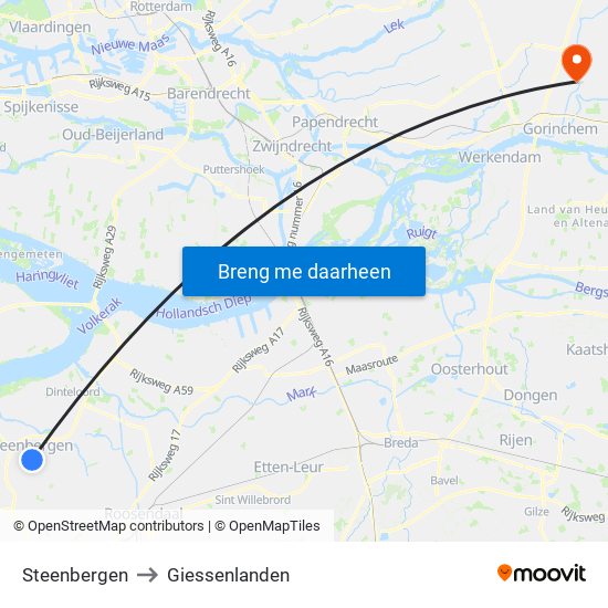 Steenbergen to Giessenlanden map