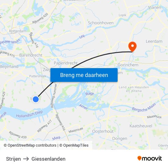Strijen to Giessenlanden map