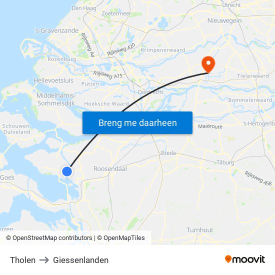 Tholen to Giessenlanden map