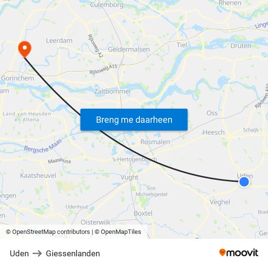 Uden to Giessenlanden map