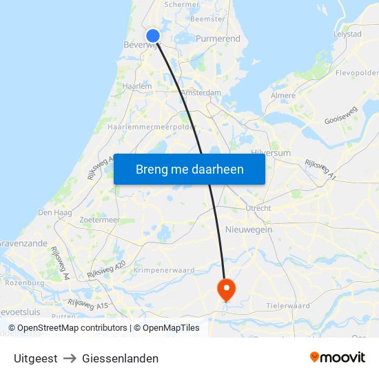 Uitgeest to Giessenlanden map