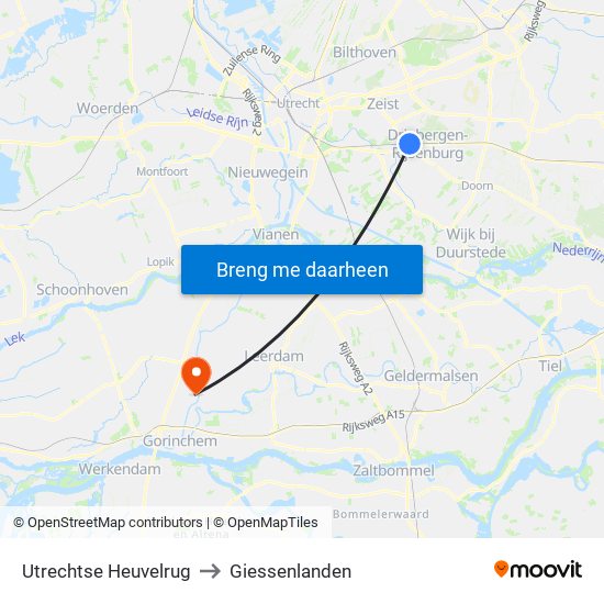 Utrechtse Heuvelrug to Giessenlanden map