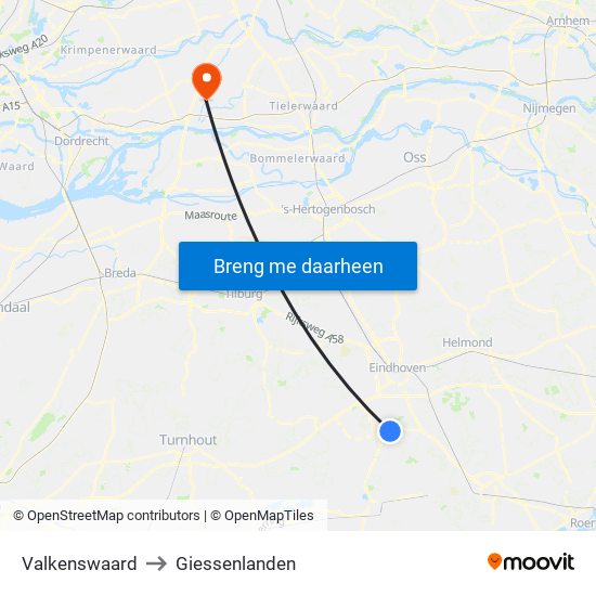 Valkenswaard to Giessenlanden map