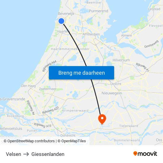 Velsen to Giessenlanden map