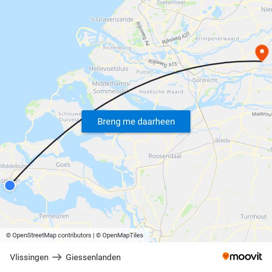 Vlissingen to Giessenlanden map