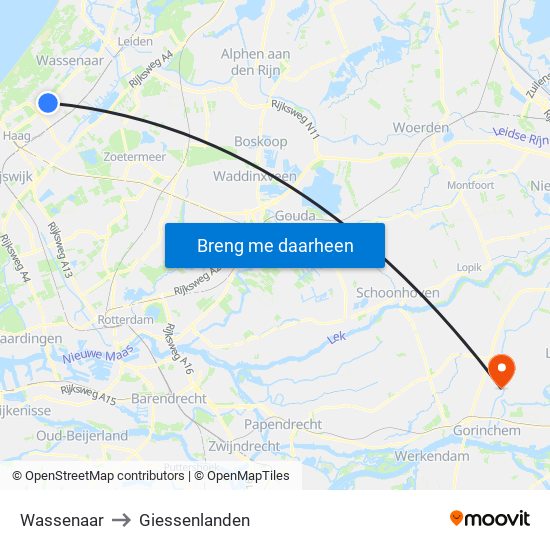 Wassenaar to Giessenlanden map