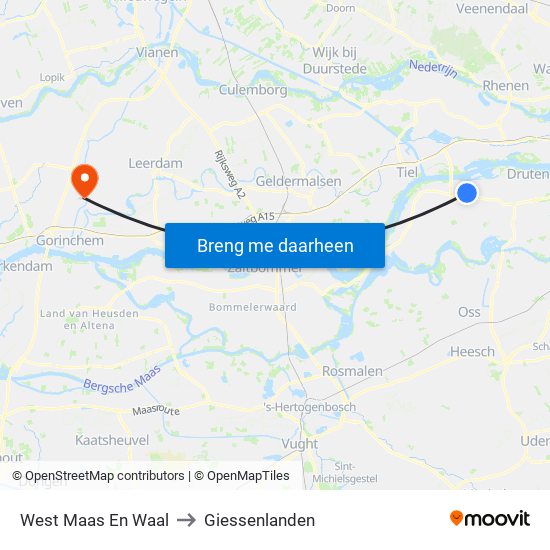 West Maas En Waal to Giessenlanden map