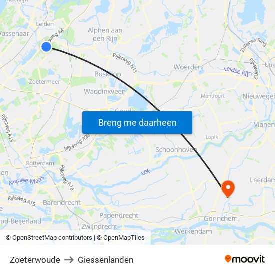 Zoeterwoude to Giessenlanden map