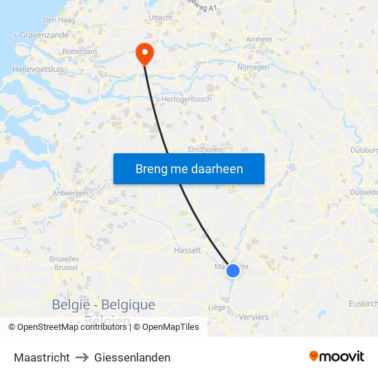 Maastricht to Giessenlanden map