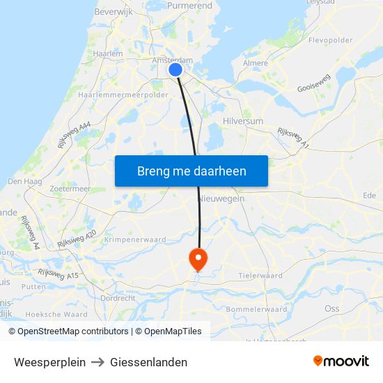 Weesperplein to Giessenlanden map