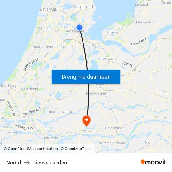 Noord to Giessenlanden map
