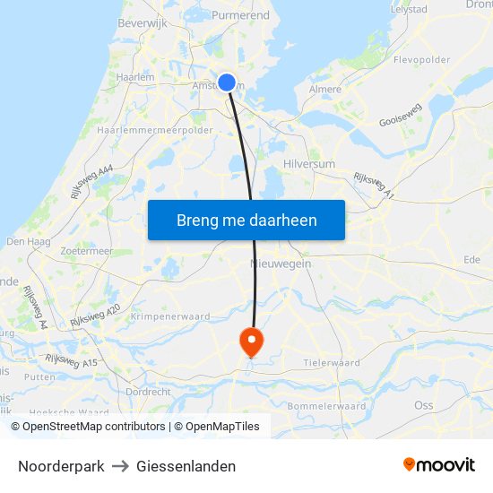 Noorderpark to Giessenlanden map