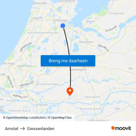 Amstel to Giessenlanden map
