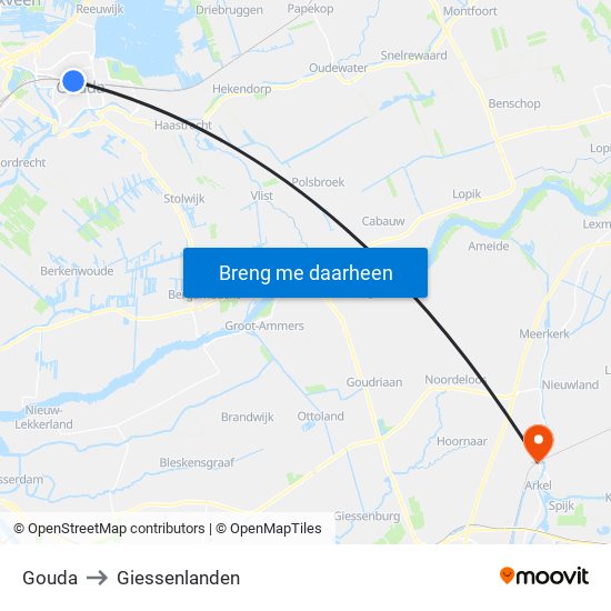 Gouda to Giessenlanden map