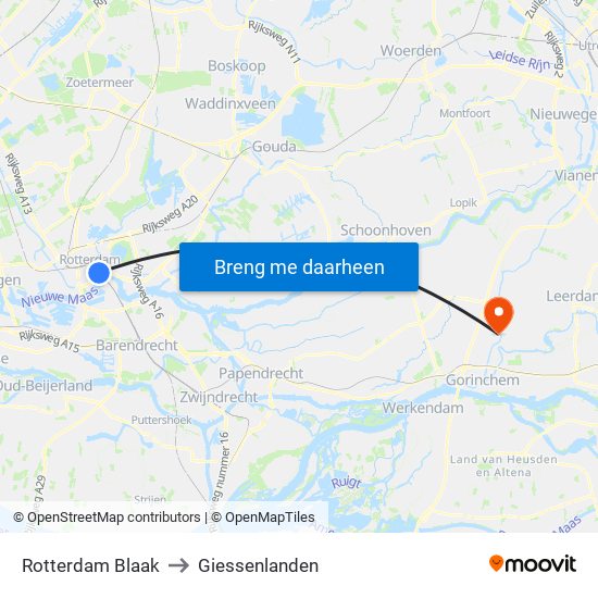 Rotterdam Blaak to Giessenlanden map