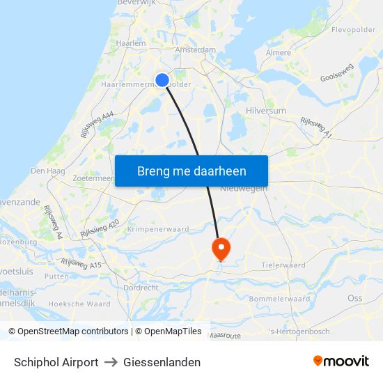 Schiphol Airport to Giessenlanden map