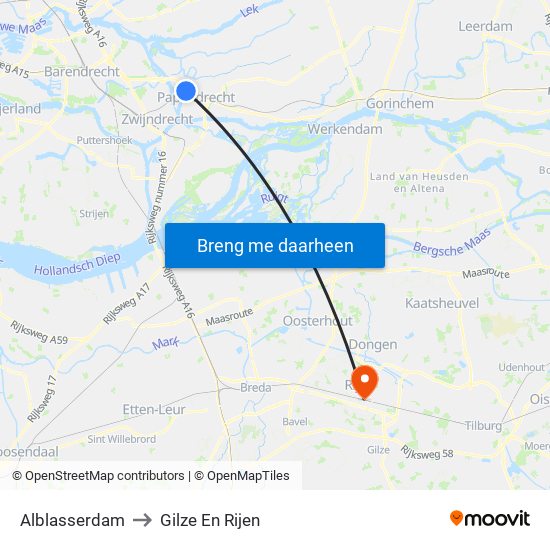 Alblasserdam to Gilze En Rijen map