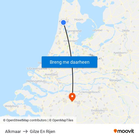 Alkmaar to Gilze En Rijen map