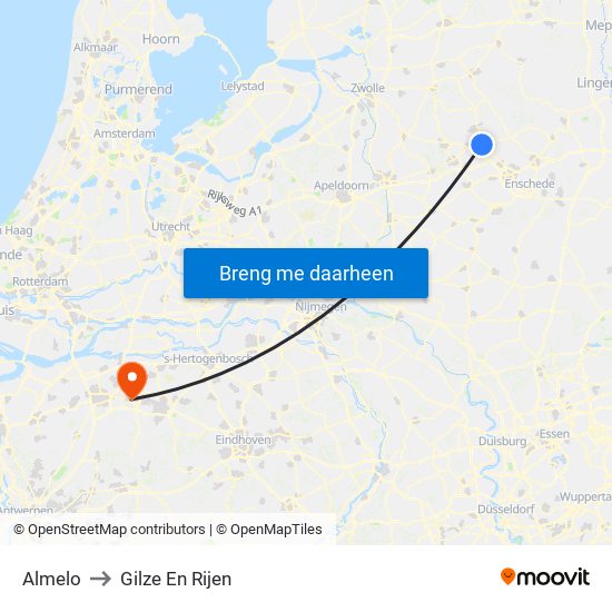 Almelo to Gilze En Rijen map