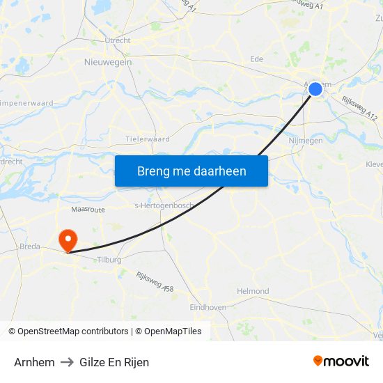 Arnhem to Gilze En Rijen map