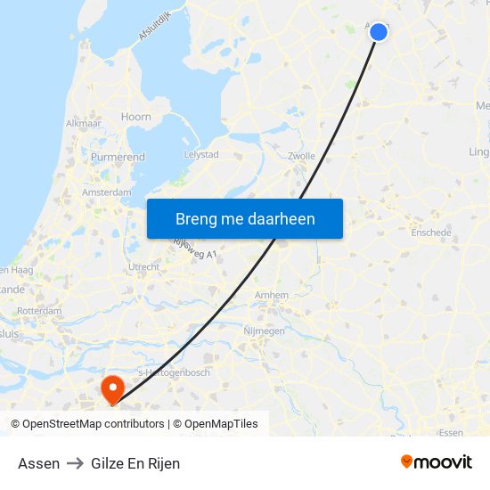 Assen to Gilze En Rijen map