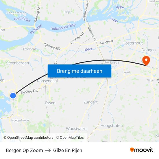 Bergen Op Zoom to Gilze En Rijen map