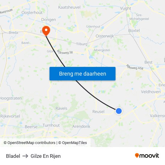 Bladel to Gilze En Rijen map