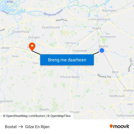 Boxtel to Gilze En Rijen map