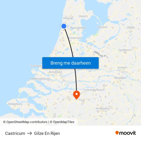 Castricum to Gilze En Rijen map