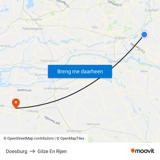 Doesburg to Gilze En Rijen map