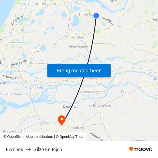 Eemnes to Gilze En Rijen map