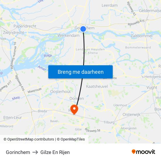Gorinchem to Gilze En Rijen map
