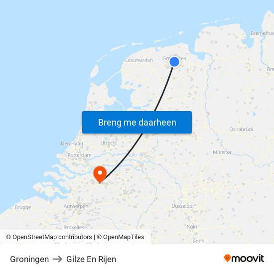 Groningen to Gilze En Rijen map