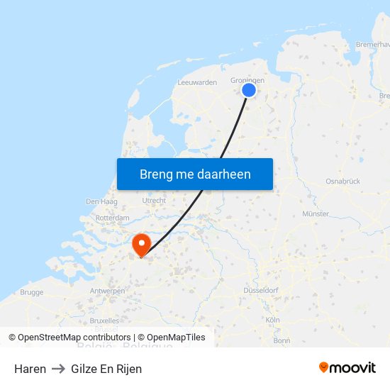 Haren to Gilze En Rijen map