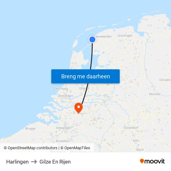 Harlingen to Gilze En Rijen map