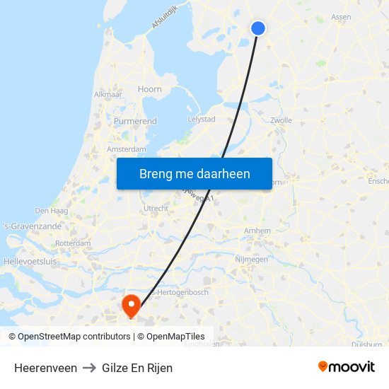 Heerenveen to Gilze En Rijen map