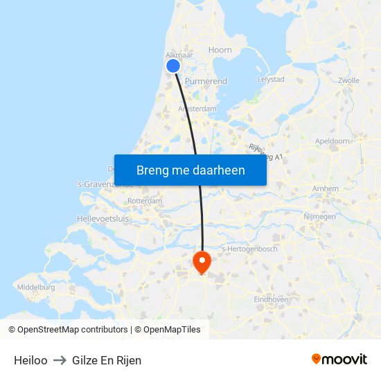 Heiloo to Gilze En Rijen map