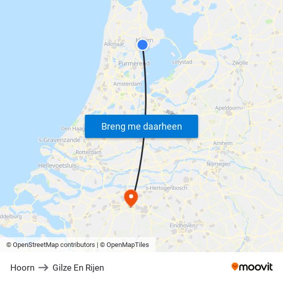 Hoorn to Gilze En Rijen map