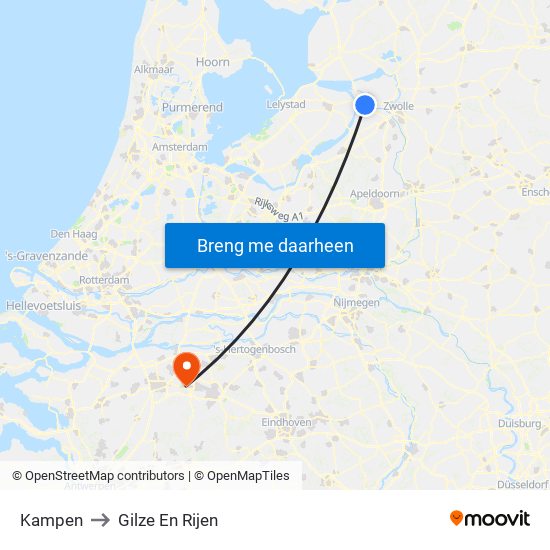 Kampen to Gilze En Rijen map