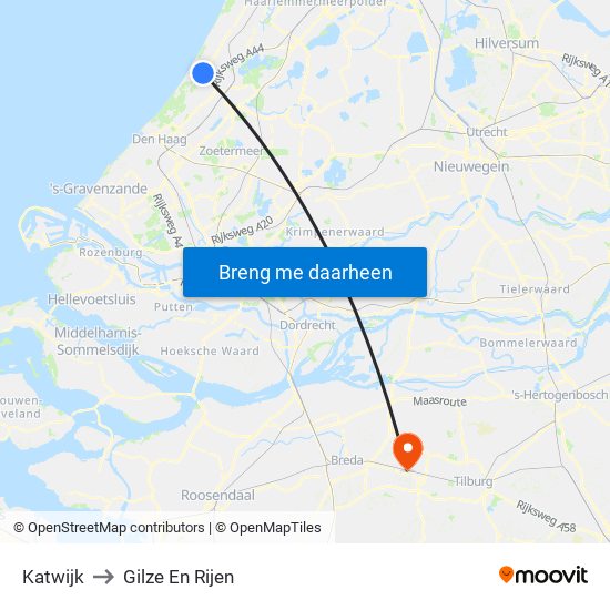 Katwijk to Gilze En Rijen map